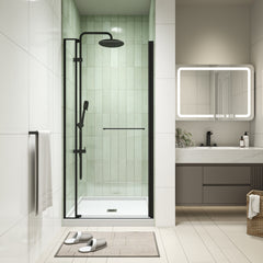 32-36"W X 72"H left and right opening universal pivot shower door, open outside, with 1/4" and 5/16" tempered glass and Matted black finish