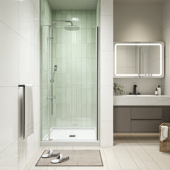 32-36"W X 72"H left and right opening universal pivot shower door, open outside, with 1/4" and 5/16"  tempered glass and Brushed Nickel finish
