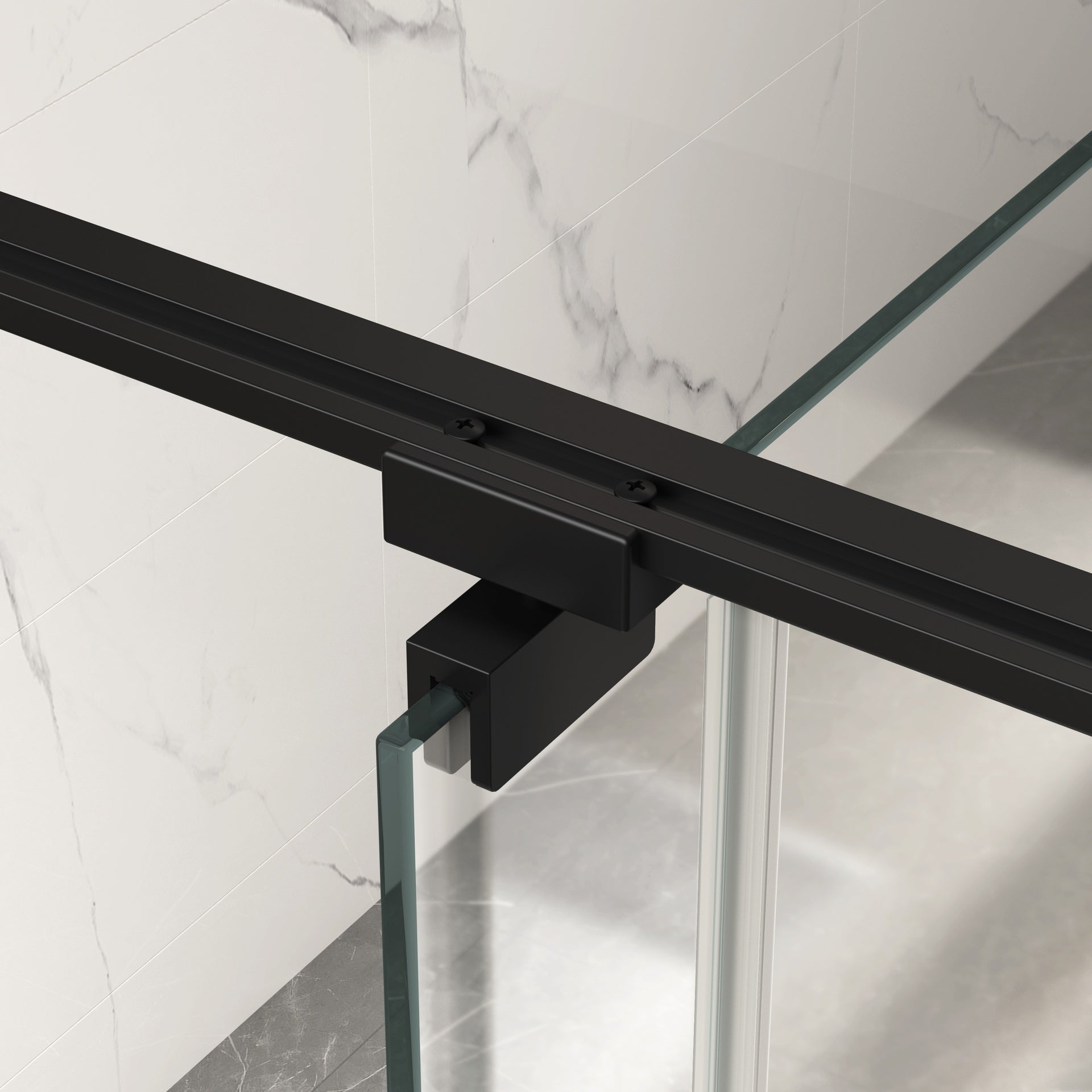 56-60"W X 74"H pivot shower door, open outside, stop at 105 degrees, with 5/16" tempered glass finish Matte Black
