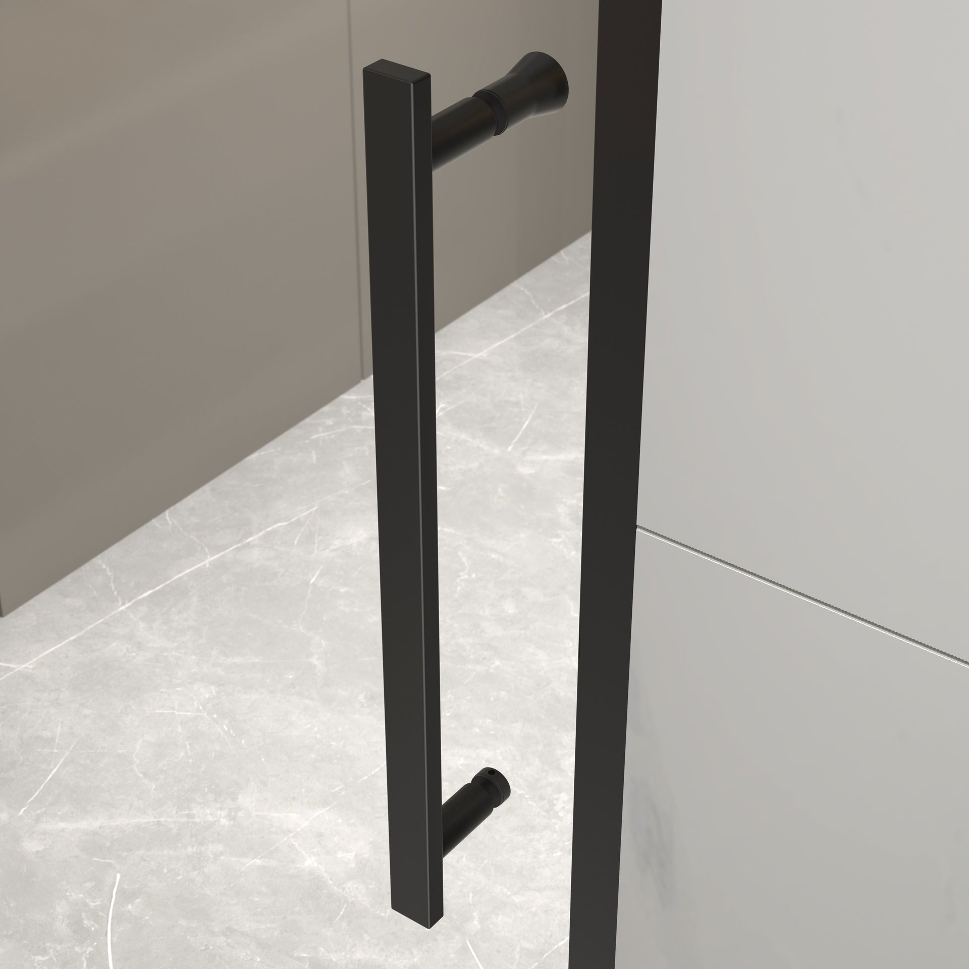 56-60"W X 74"H pivot shower door, open outside, stop at 105 degrees, with 5/16" tempered glass finish Matte Black