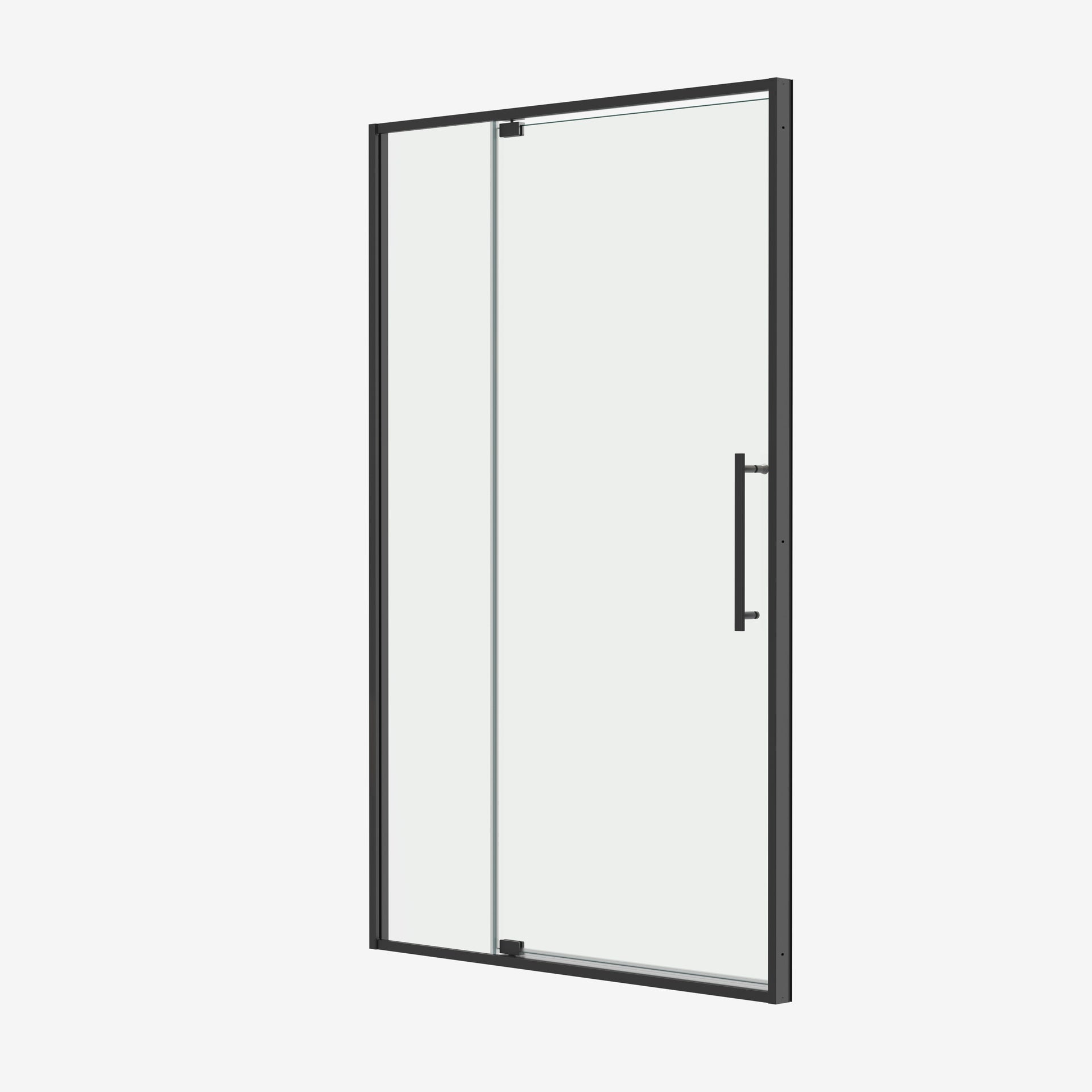56-60"W X 74"H pivot shower door, open outside, stop at 105 degrees, with 5/16" tempered glass finish Matte Black