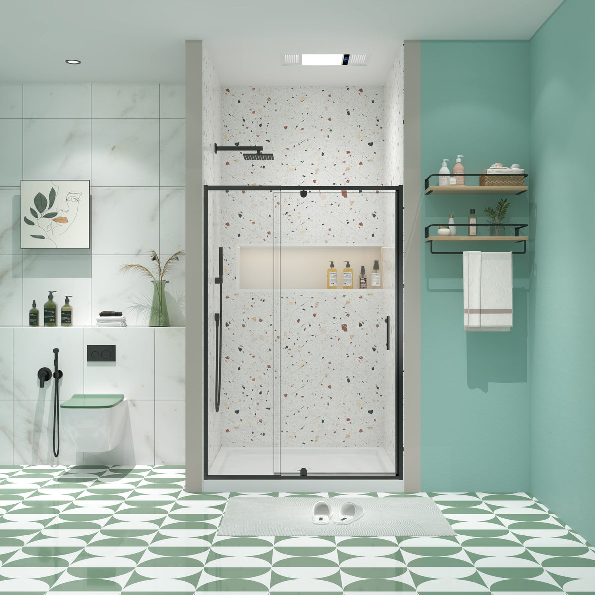 50-54" W x 71" H Piovt Swing Glass Shower Door,Pivot Frame Sliding Shower Door with 1/4"(6mm) Clear SGCC Tempered Glass,Matte Black Finish Shower Doors,Reversible Installation