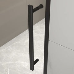 44-48"W X 74"H pivot shower door, open outside, stop at 105 degrees, with 5/16" tempered glass finish Matte Black