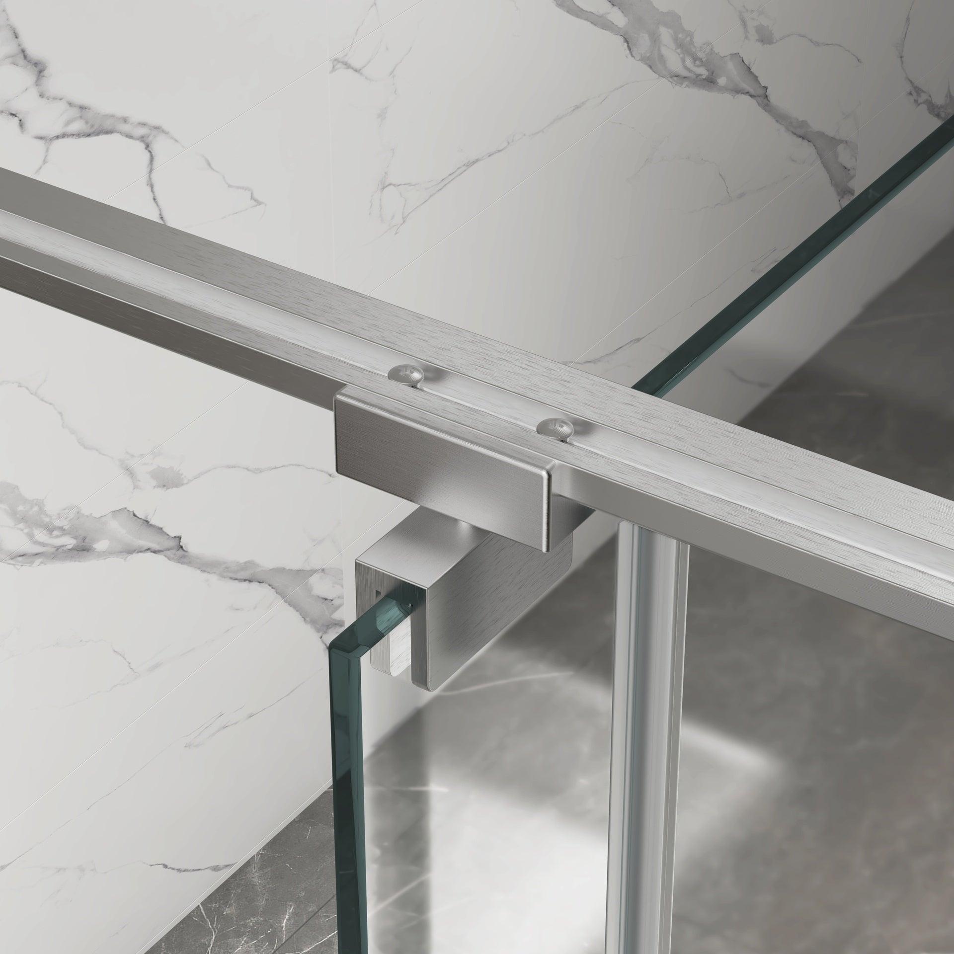 44-48"W X 74"H pivot shower door, open outside, stop at 105 degrees, with 5/16" tempered glass finish Brushed Nickel