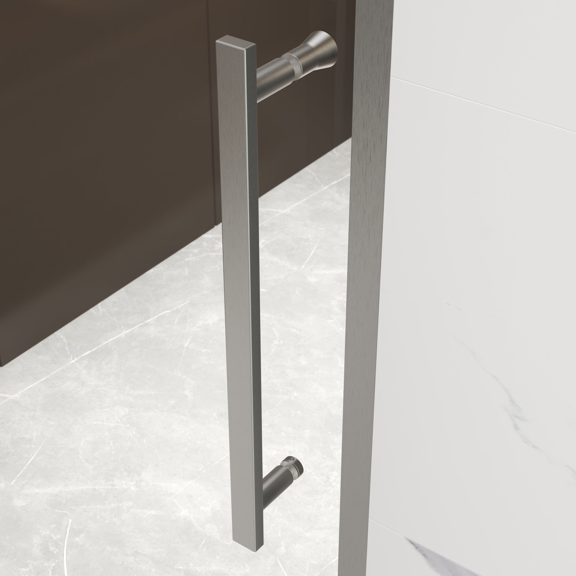 44-48"W X 74"H pivot shower door, open outside, stop at 105 degrees, with 5/16" tempered glass finish Brushed Nickel