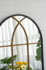 28.3x47" Arched Wall Mirror with Black and Gold Windowpane Design