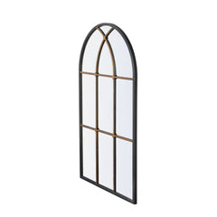 28.3x47" Arched Wall Mirror with Black and Gold Windowpane Design