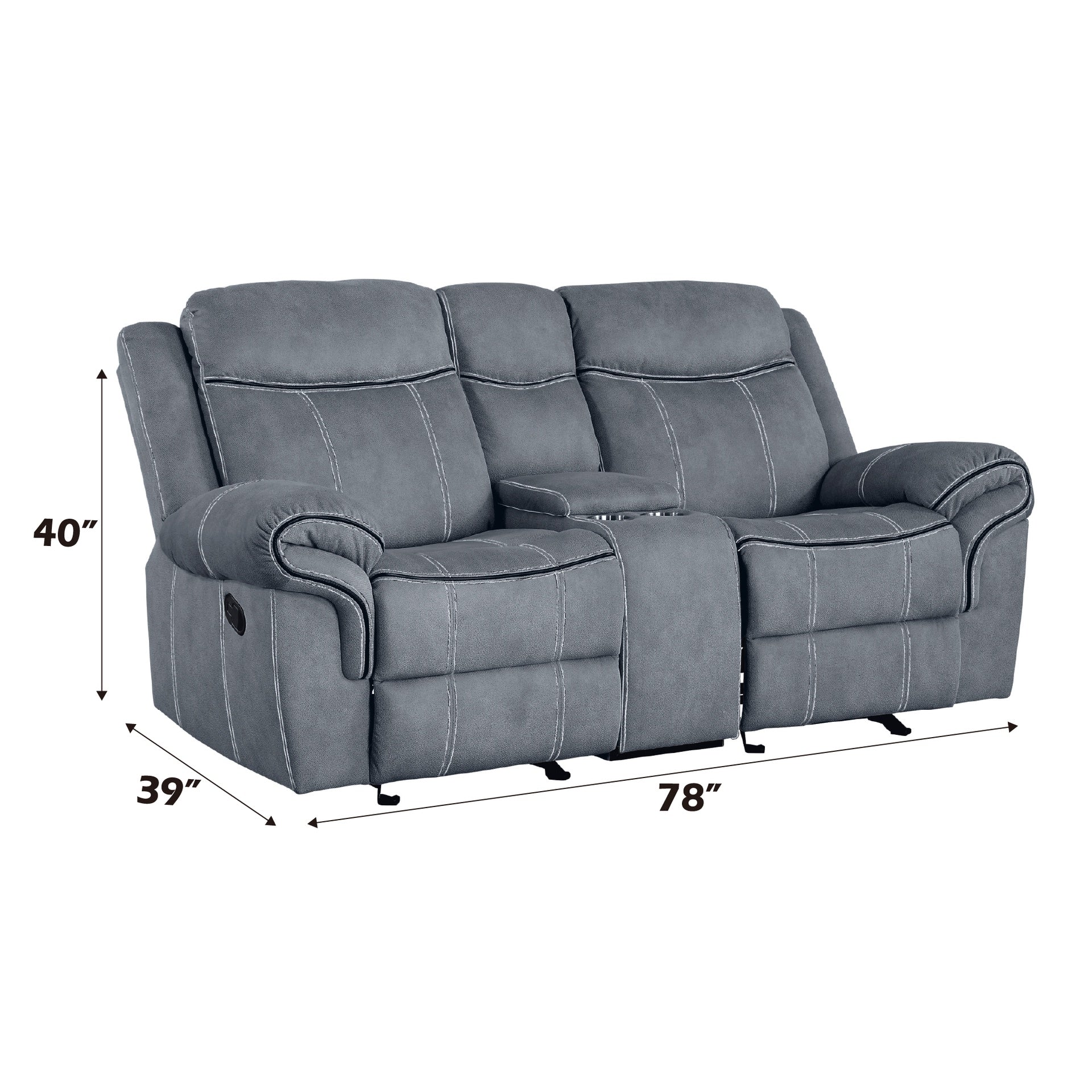 Zubaida Two Tone Gray Velvet Recliner Loveseat w/USB Port & Console