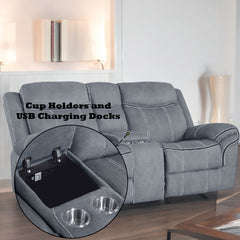 Zubaida Two Tone Gray Velvet Recliner Loveseat w/USB Port & Console