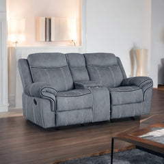 Zubaida Two Tone Gray Velvet Recliner Loveseat w/USB Port & Console
