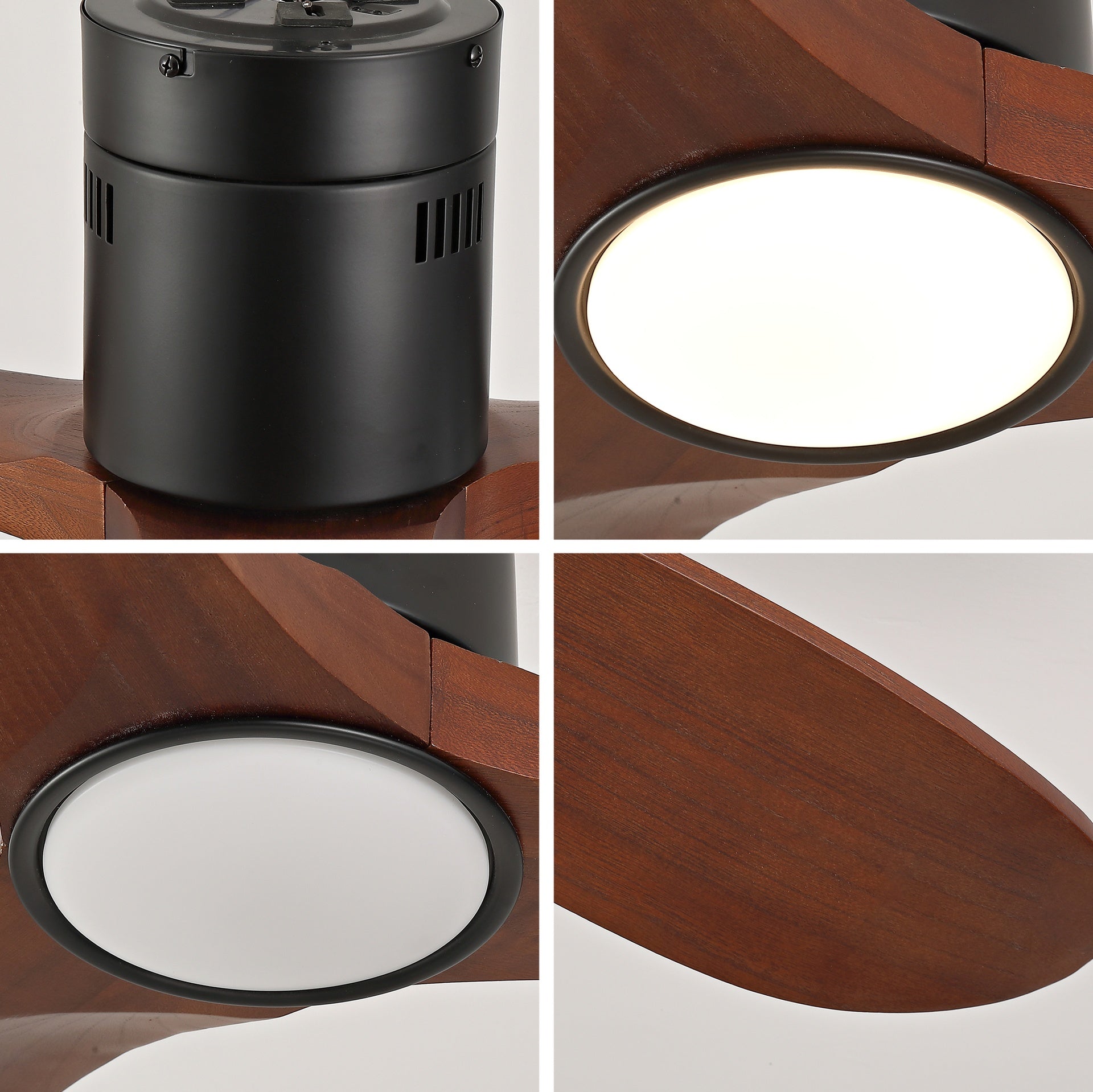 52-inch recessed ceiling fan with light, remote control, solid wood blades, dimmable, reversible, quiet operation, power-off memory function, low-profile design. Suitable for bedrooms, patios, indoor/