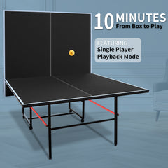 9ft Mid-Size Table Tennis Table Foldable & Portable Ping Pong Table Set for Indoor Games with Net, 2 Table Tennis Paddles and 3 Balls