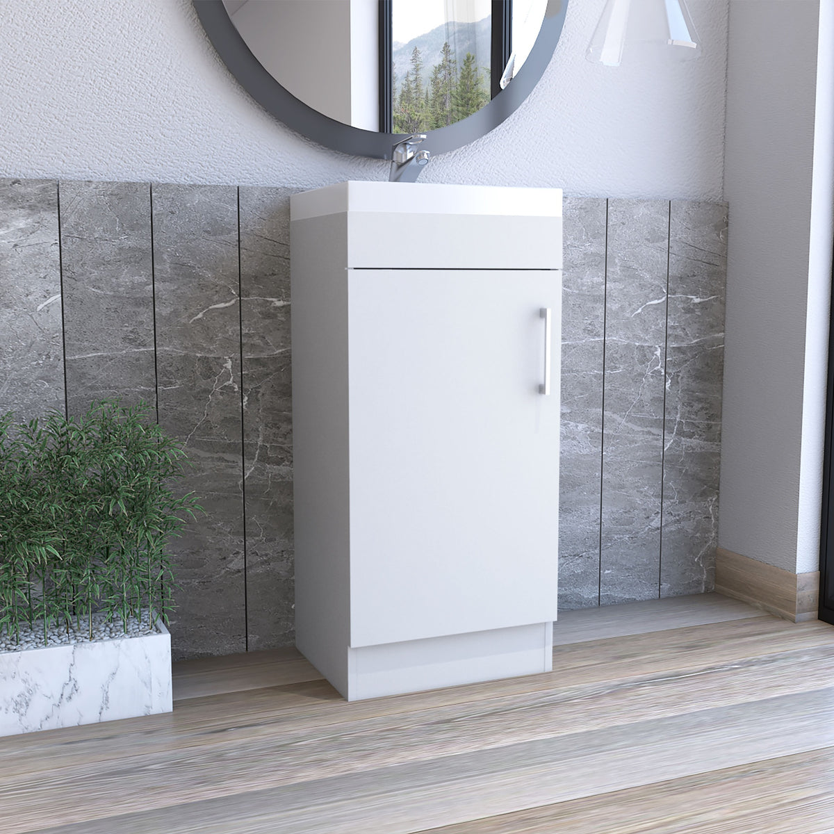Bathroom Vanity with SInk, Single Door Cabinet, White