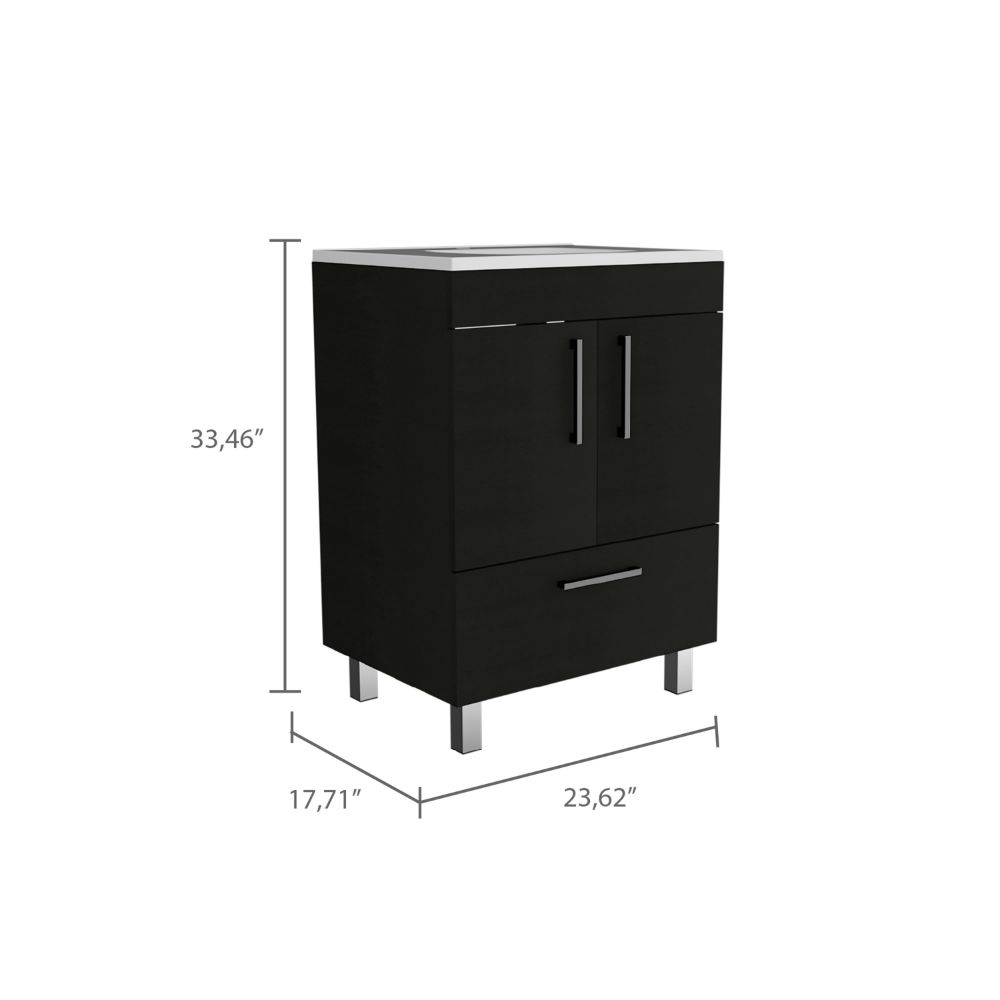 Single Bathroom Vanity with Sink, One Draw, Double Door Cabinet, Black
