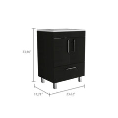 Single Bathroom Vanity with Sink, One Draw, Double Door Cabinet, Black