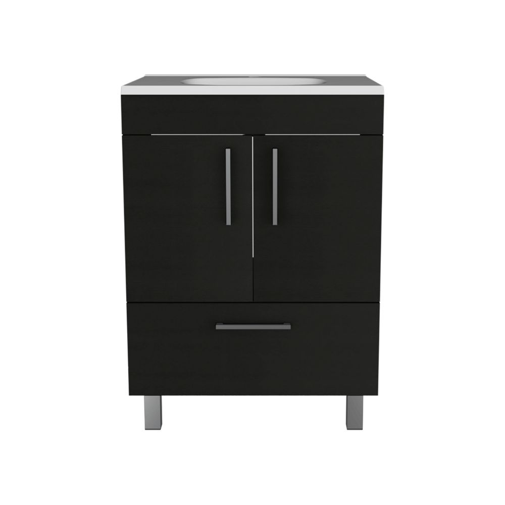 Single Bathroom Vanity with Sink, One Draw, Double Door Cabinet, Black