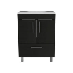 Single Bathroom Vanity with Sink, One Draw, Double Door Cabinet, Black
