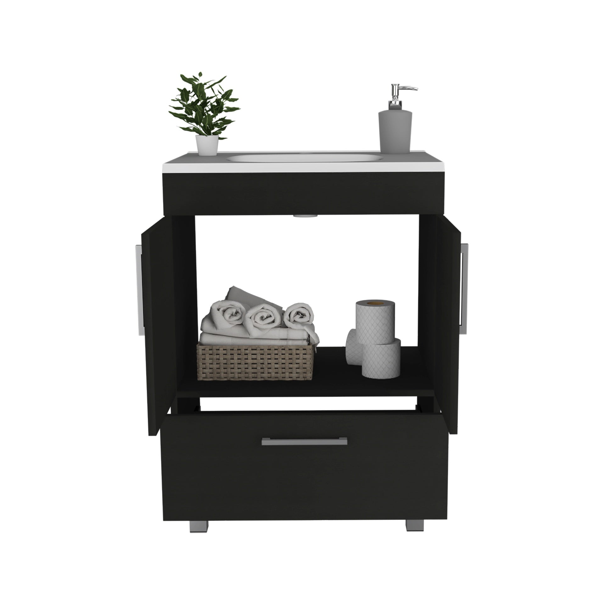 Single Bathroom Vanity with Sink, One Draw, Double Door Cabinet, Black