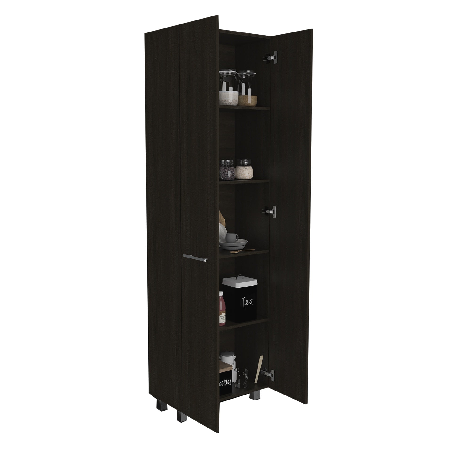 Pantry Cabinet, Five Interior Shelves, Black