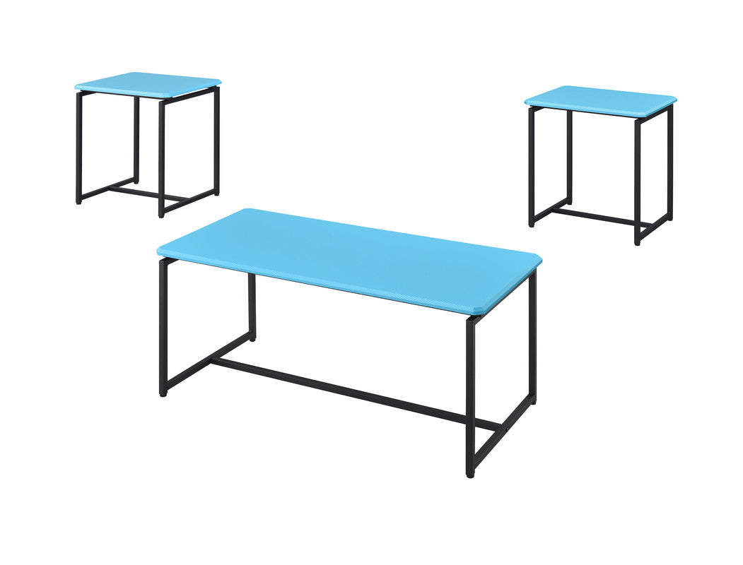 Gaetano 3 Piece Blue Carbon Fiber Wrap 39.5"W Coffee Table and End Table Set
