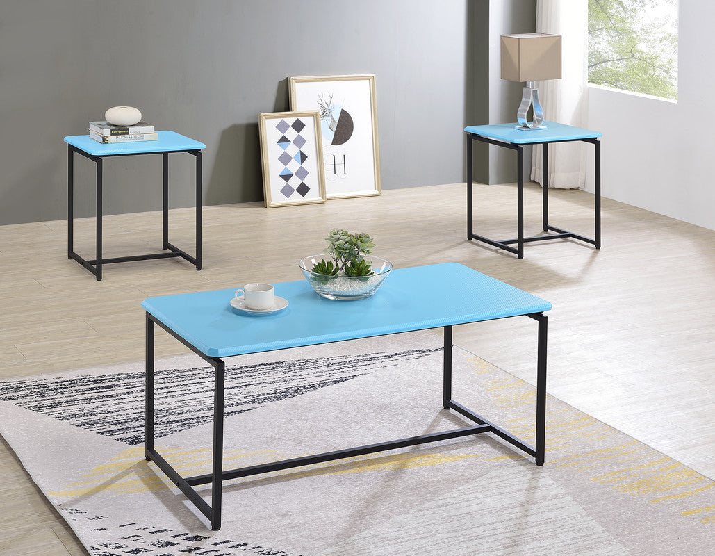 Gaetano 3 Piece Blue Carbon Fiber Wrap 39.5"W Coffee Table and End Table Set