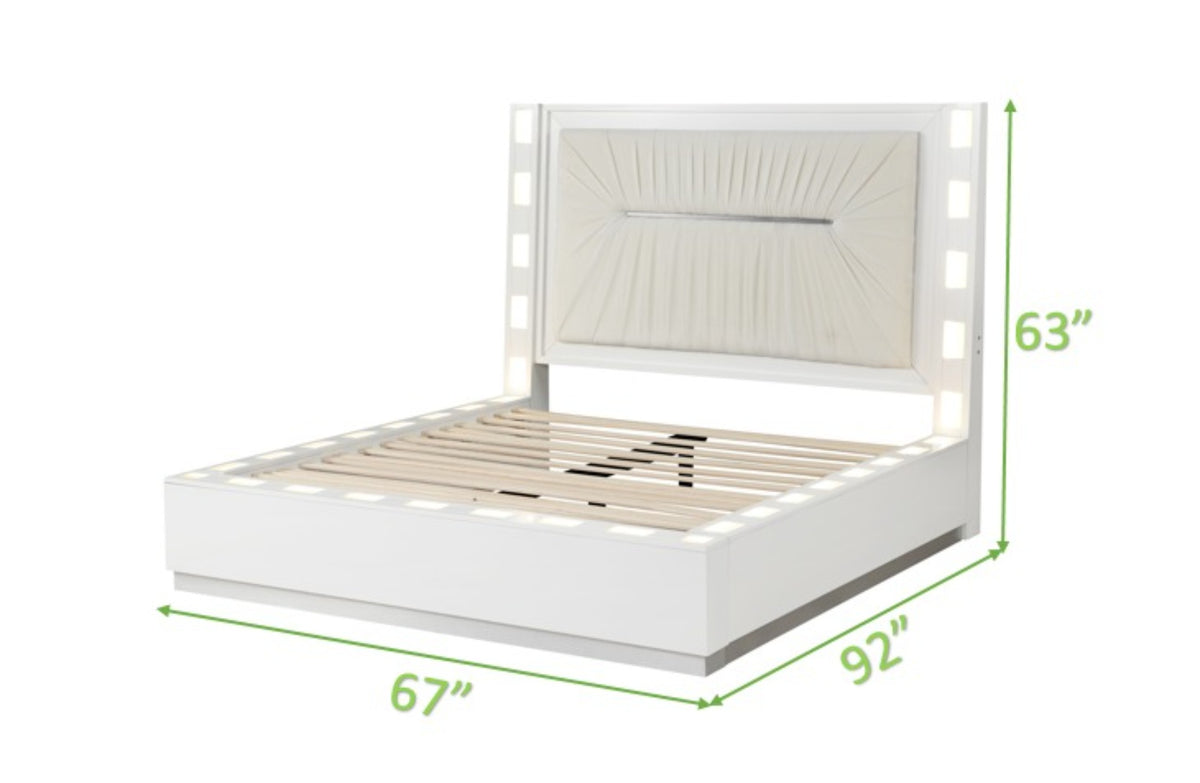 Queen 5 Pc LED Bedroom Set Made with Wood in Milky White