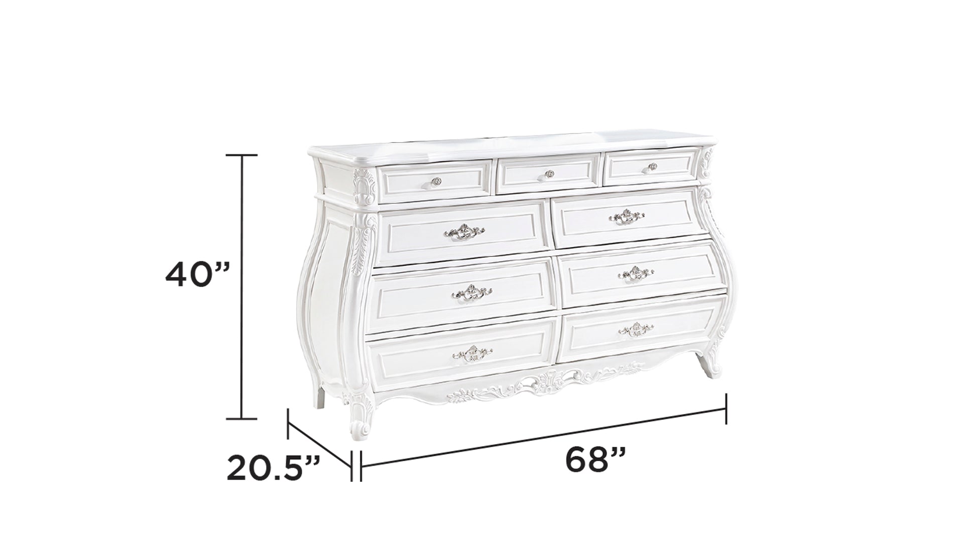 Opulence Modern Style 9- Drawer Dresser Made with Wood in Pearl White