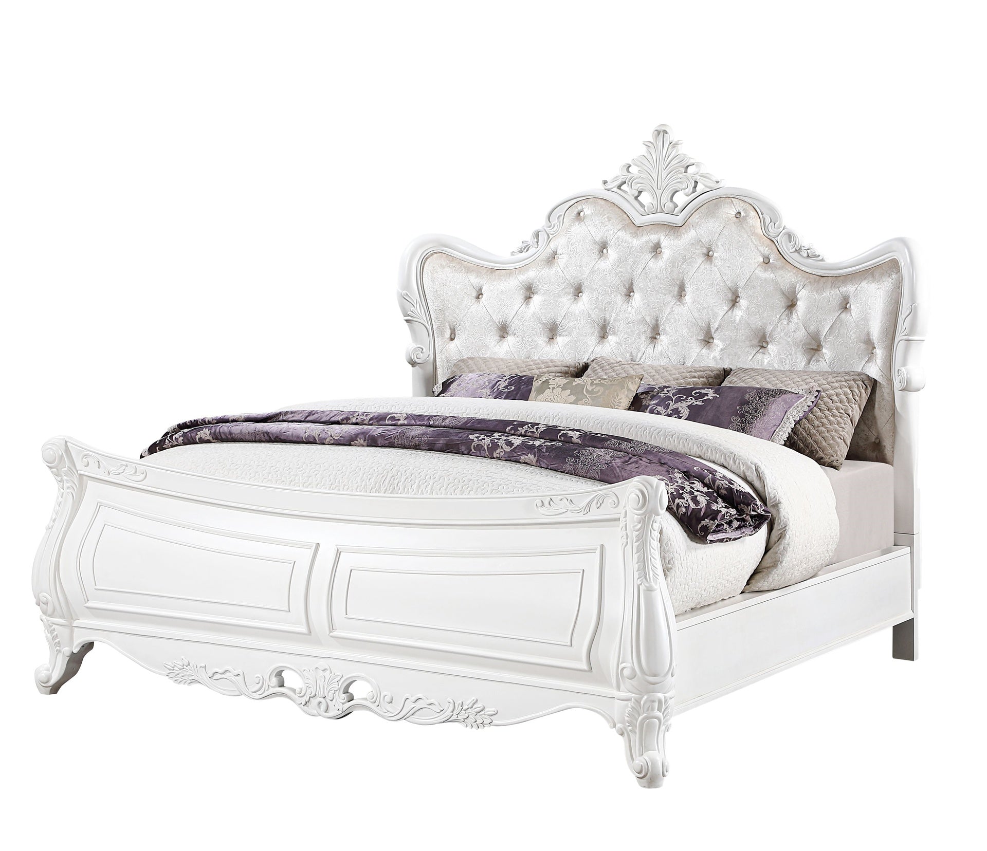 Opulence Modern Style Queen Bed Made with Wood in Pearl White