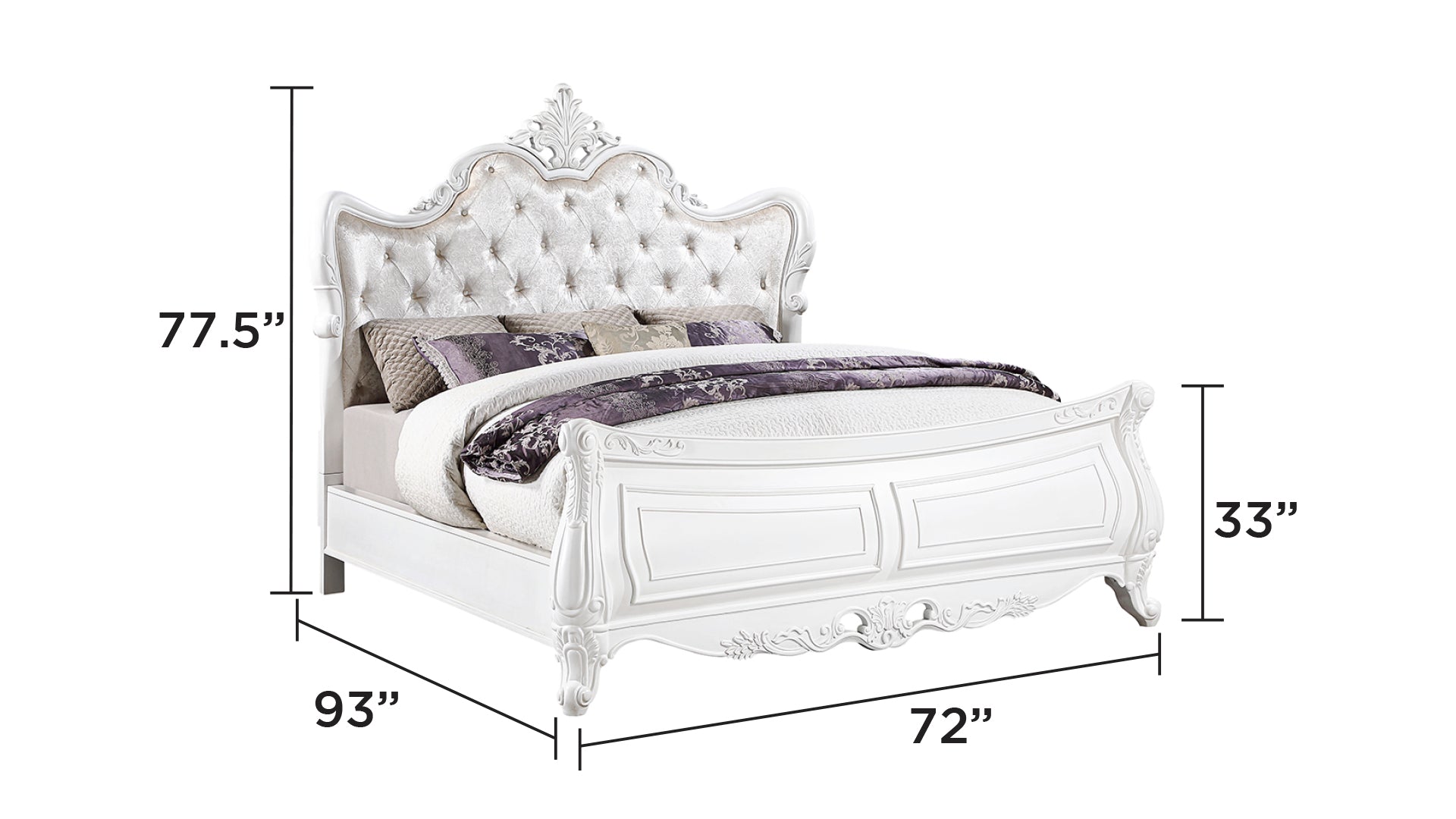Opulence Modern Style Queen Bed Made with Wood in Pearl White