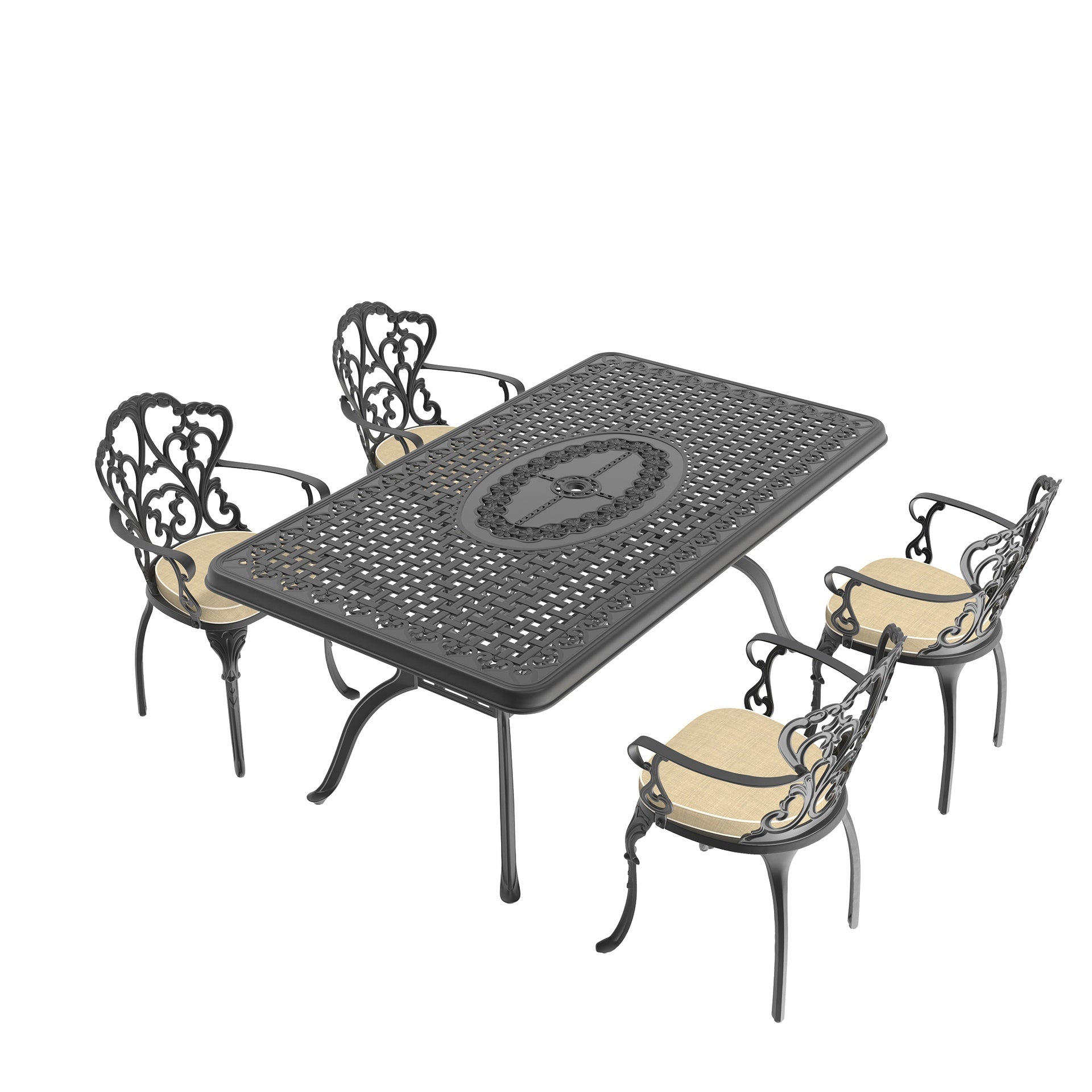 5-Piece Set Of Cast Aluminum Patio Furniture With Black Frame and Off-white Seat Cushions(same as: W1710S00101)