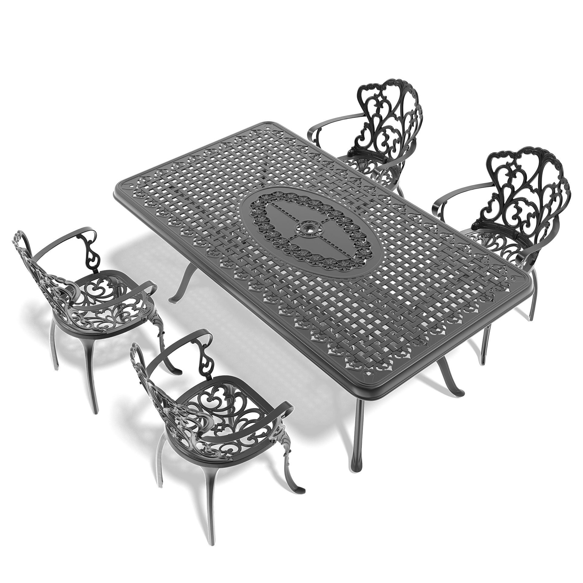 5-Piece Set Of Cast Aluminum Patio Furniture With Black Frame and Off-white Seat Cushions(same as: W1710S00101)