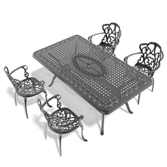 5-Piece Set Of Cast Aluminum Patio Furniture With Black Frame and Off-white Seat Cushions(same as: W1710S00101)