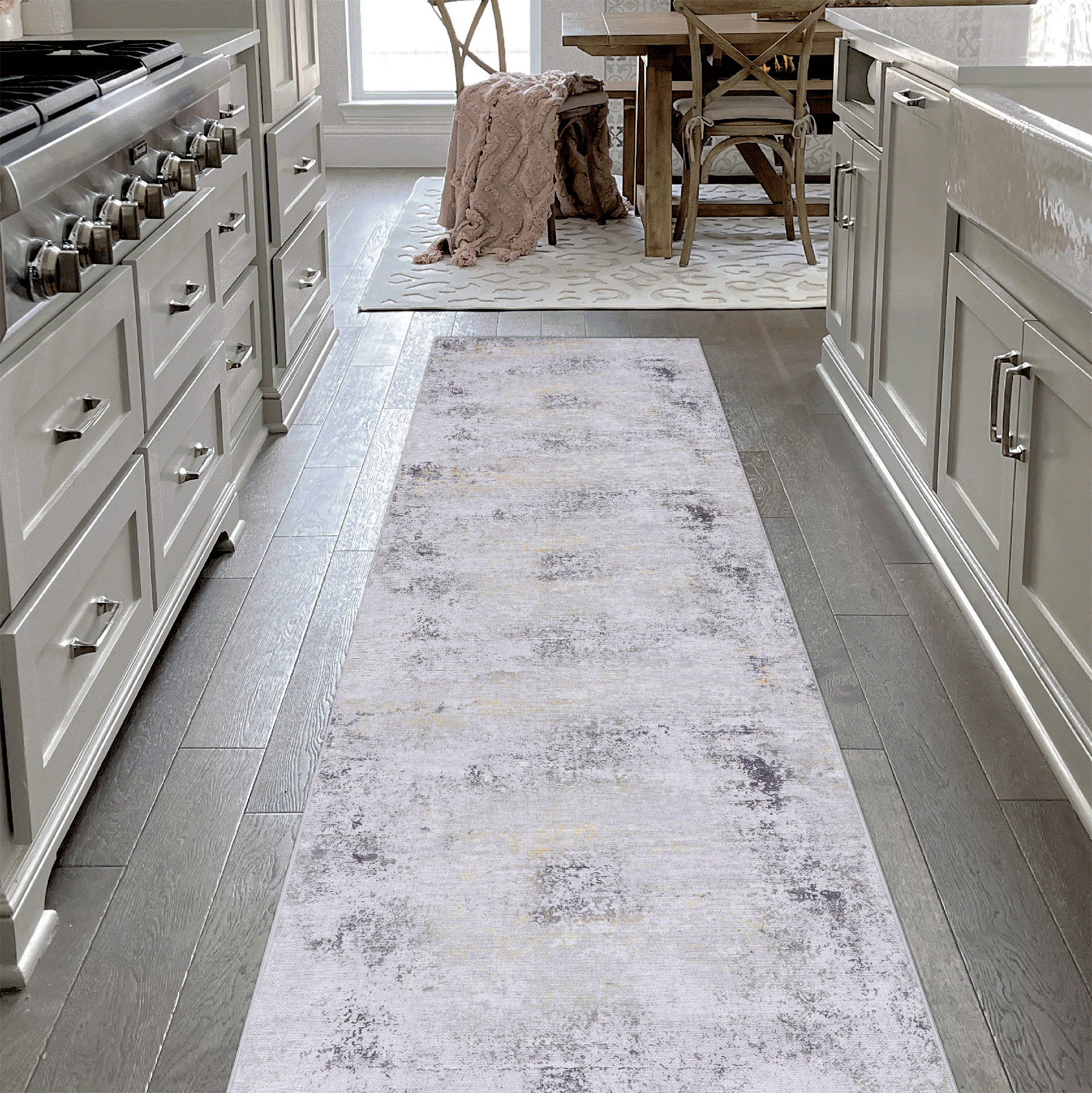 MAVAL Gold Washable Rug 2'6'' x 10' Runner Rug (Gray+Gold, 2'6'' x 10')