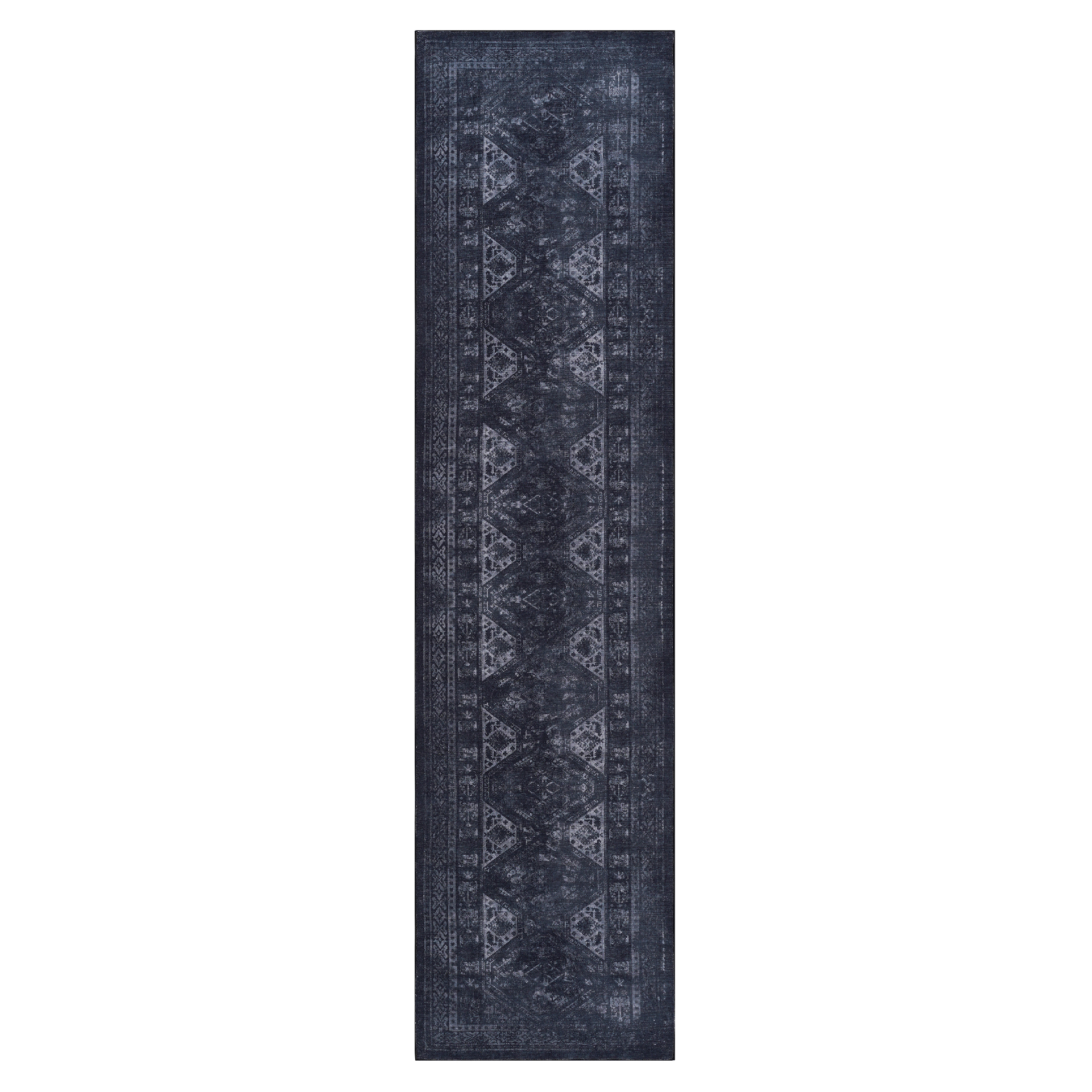 MAVAL Black Washable Rug 2'6'' x 10' Runner Rug (Black+Gray, 2'6'' x 10')