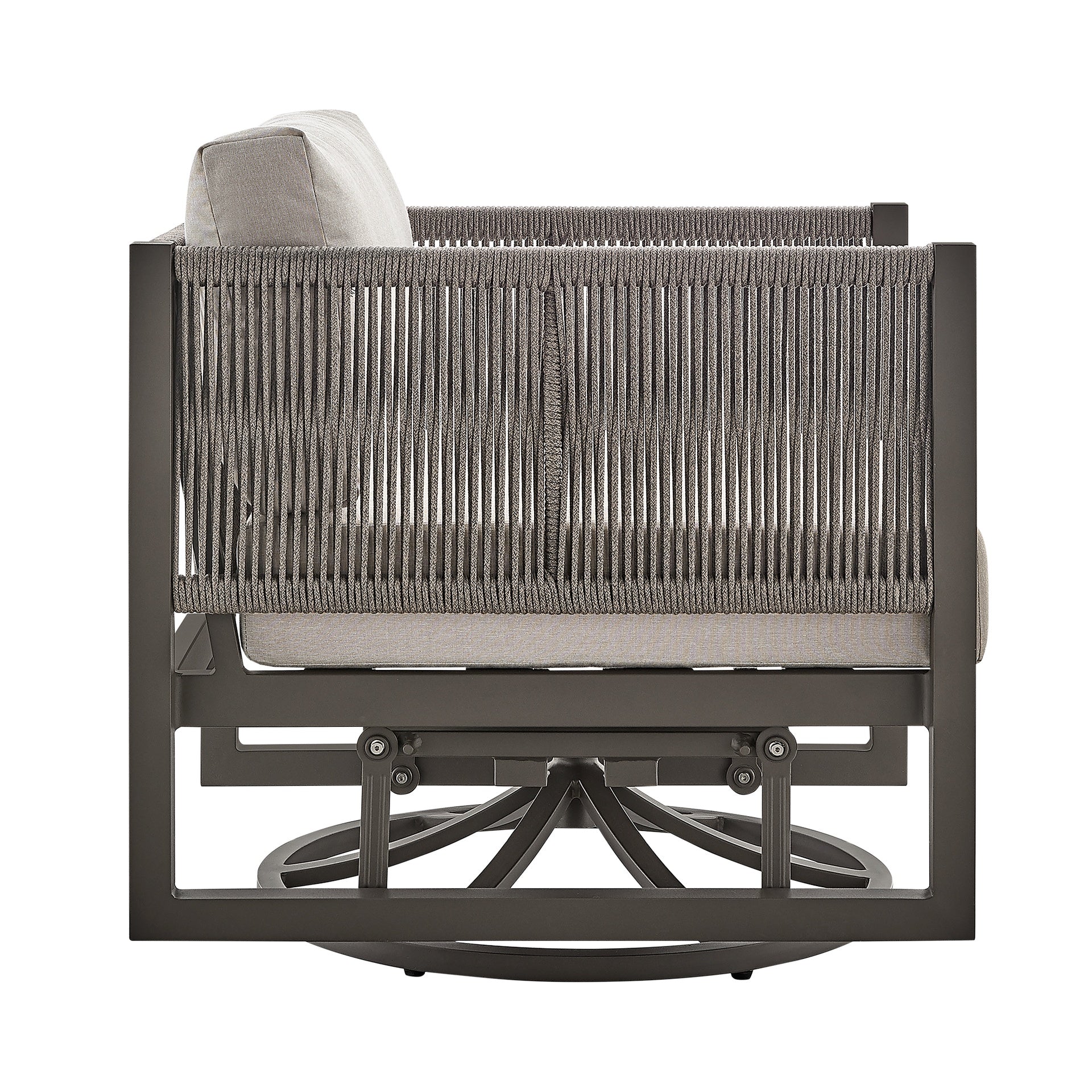 Mareike Outdoor Patio Swivel Glider Lounge Chair in Dark Brown Aluminum with Cushions