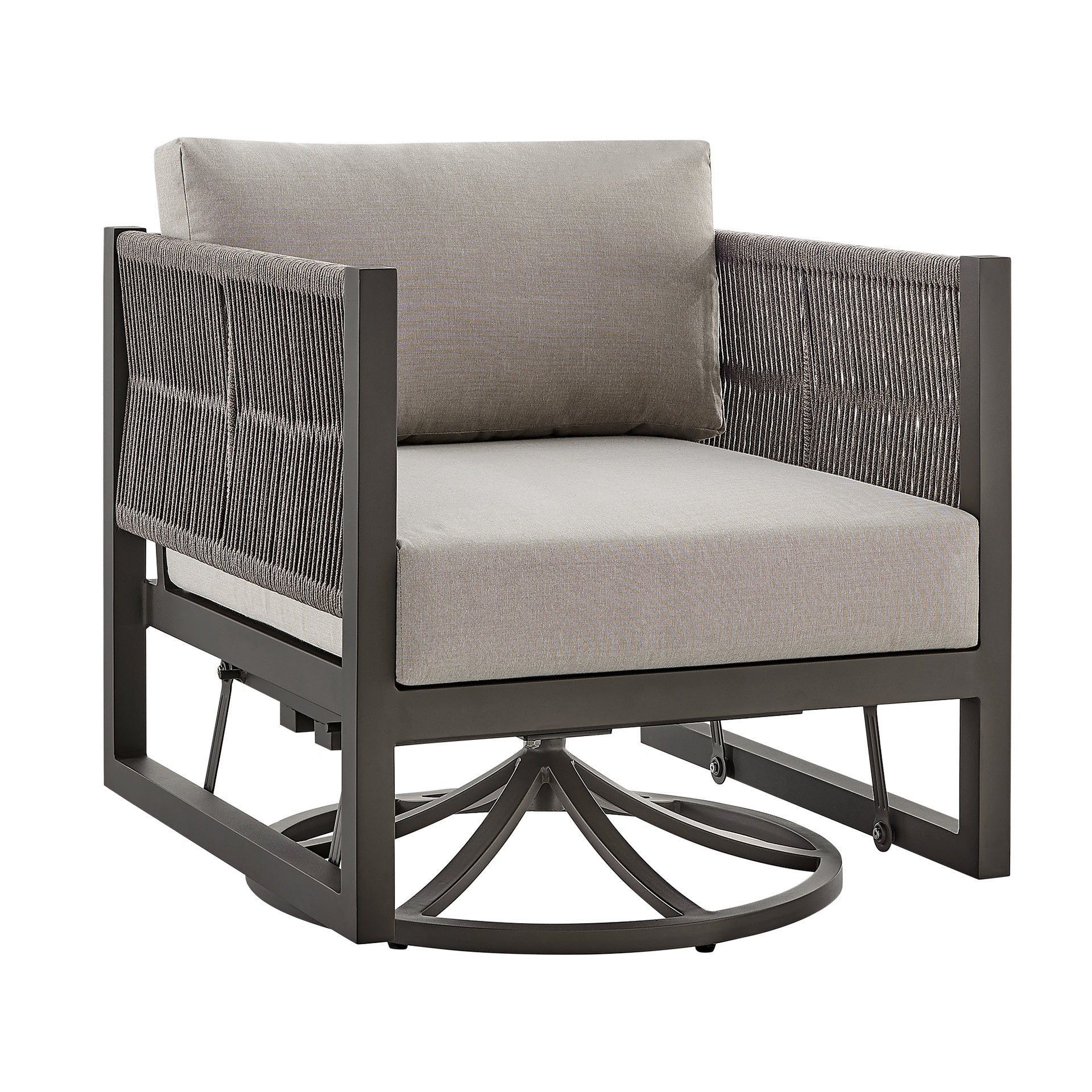 Mareike Outdoor Patio Swivel Glider Lounge Chair in Dark Brown Aluminum with Cushions