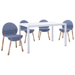 Holiday - 4-Pack Grey Blue Chairs – Red Oak Wood Legs & PP Seat with 55 Inch Indoor/Outdoor Multi-Purpose White Modern Long Table - Lightweight PP Tabletop with Metal Legs