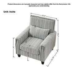 Modern Accent Chair with Arms,Comfy Upholstered Armchair for Living Room,Grey and White Striped Armchair with Nailhead Trim,For Living Room, Bedroom, Apartment,Office