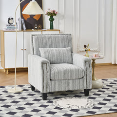 Modern Accent Chair with Arms,Comfy Upholstered Armchair for Living Room,Grey and White Striped Armchair with Nailhead Trim,For Living Room, Bedroom, Apartment,Office