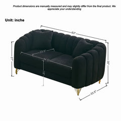 Oversized Chenille Sofa,Luxury 3+2 Seater Deep Couch,Modern Tufted Couch, Gold Metal Legs Sofa for Living Room, Bedroom, Apartment (Black)