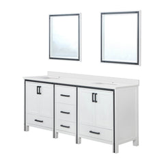 White Double Bath Vanity 72 in. W x 22 in. D, White Quartz Top and 30 in. Mirrors