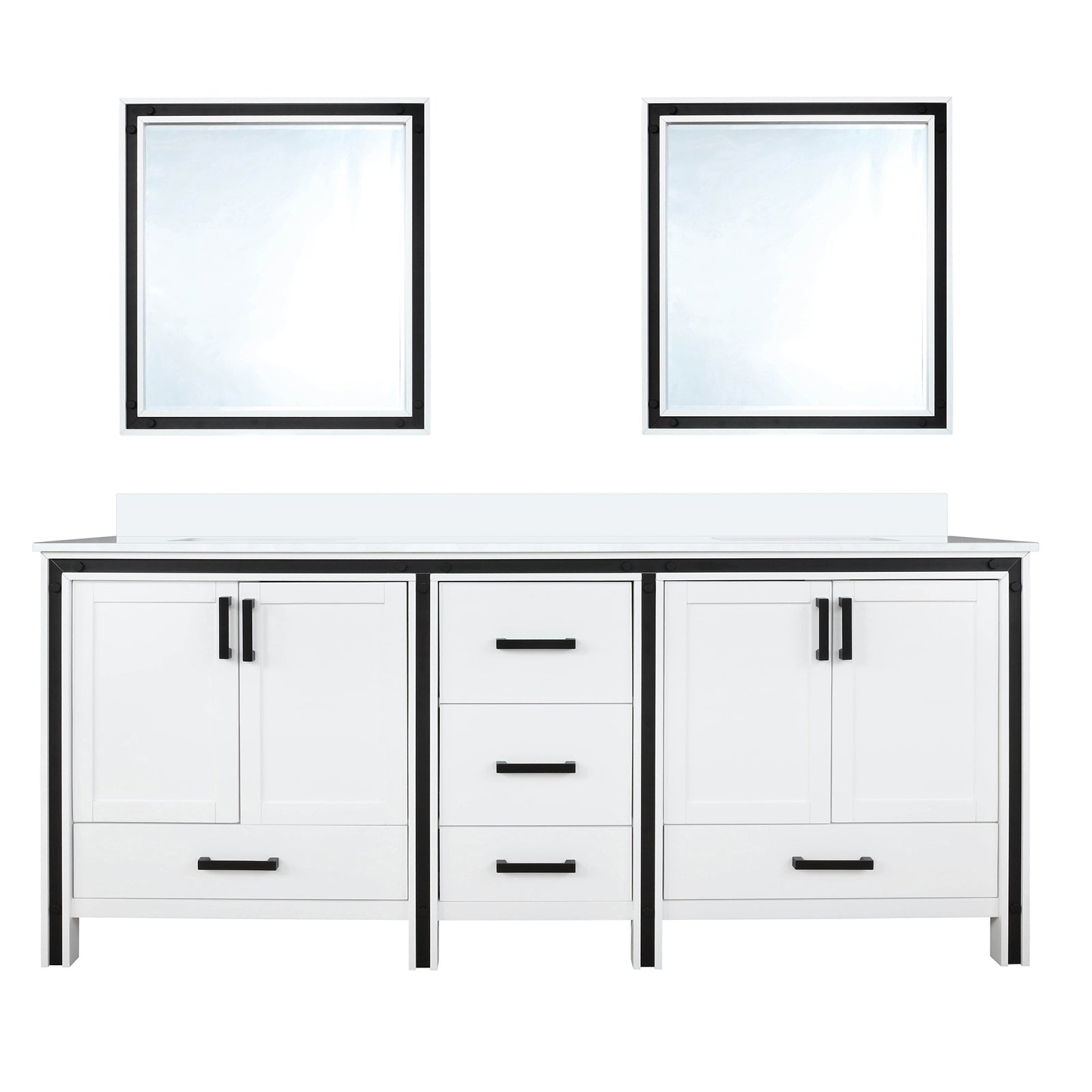 White Double Bath Vanity 72 in. W x 22 in. D, White Quartz Top and 30 in. Mirrors