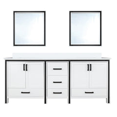 White Double Bath Vanity 72 in. W x 22 in. D, White Quartz Top and 30 in. Mirrors