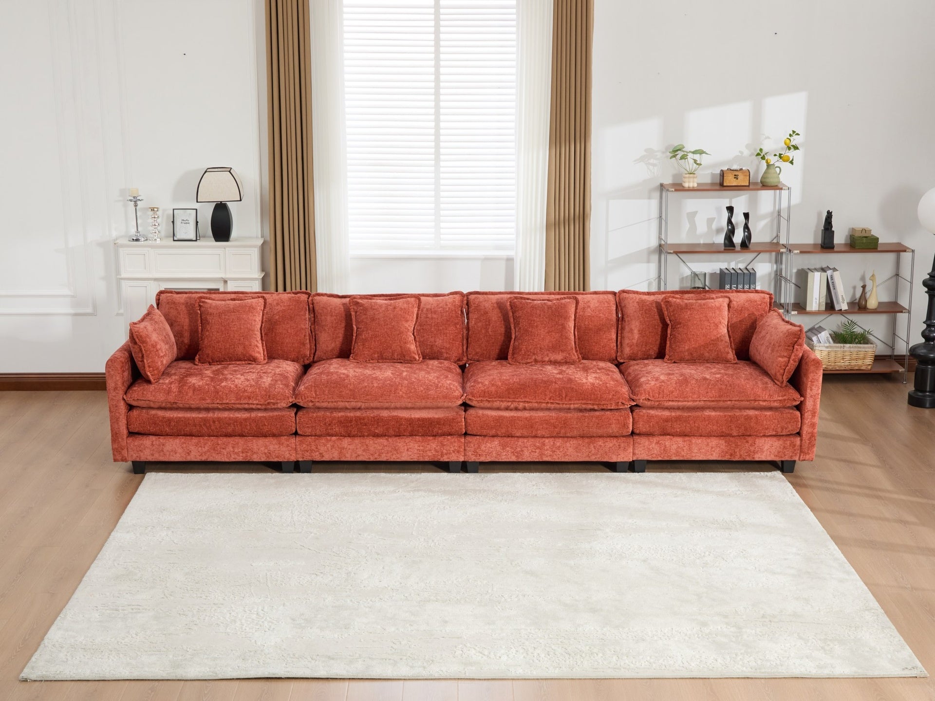 Cloud Sofa 4 Seats (Ottoman is not included), Modern Sectional Couch, for Living Room Bedroom and Apartment, Comfy Double Layer Upholstered Seat Cushion, Breathable Chenille Fabric,Orange,SW5014OG
