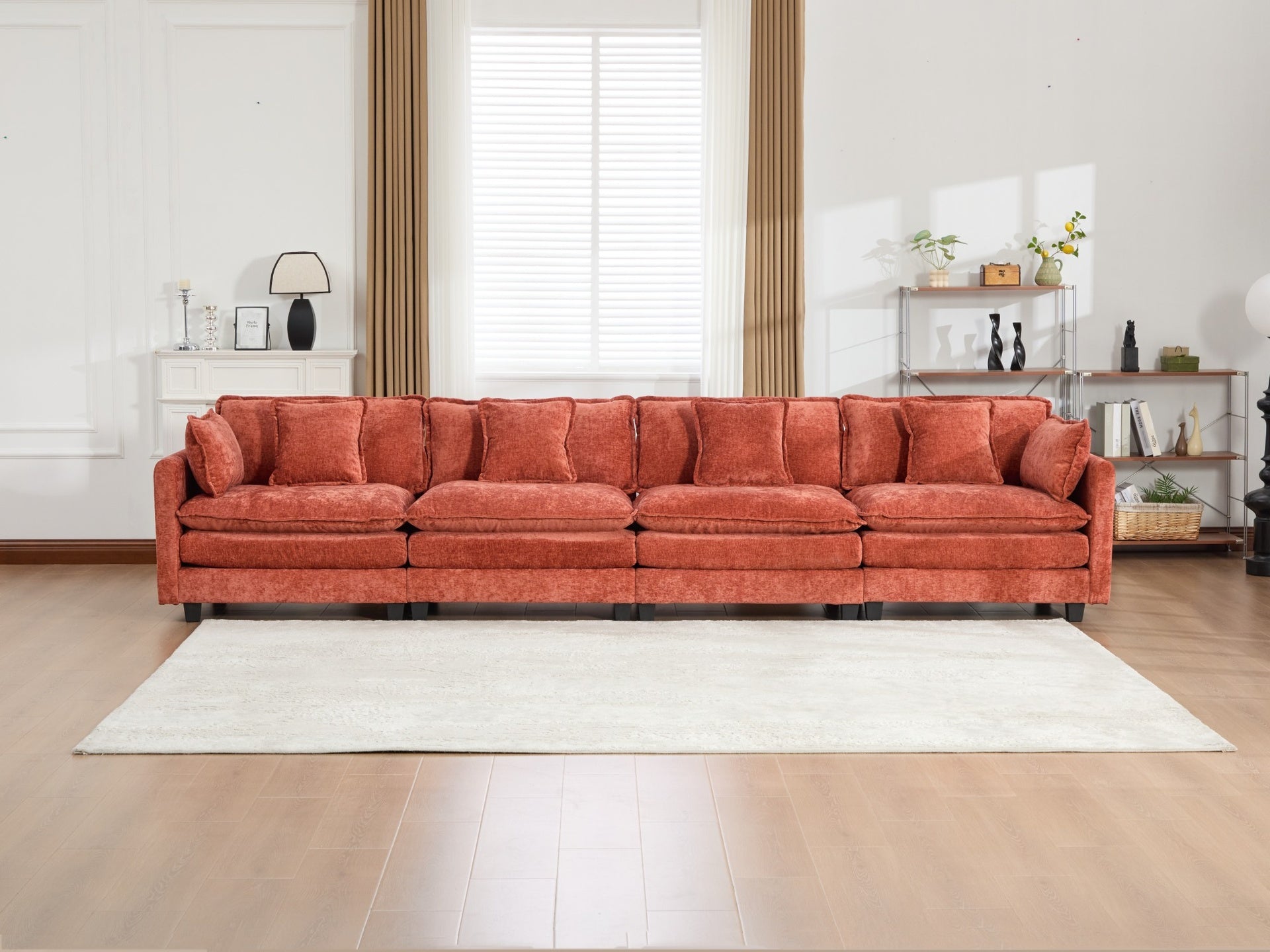 Cloud Sofa 4 Seats (Ottoman is not included), Modern Sectional Couch, for Living Room Bedroom and Apartment, Comfy Double Layer Upholstered Seat Cushion, Breathable Chenille Fabric,Orange,SW5014OG