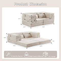Compression Mahjong Sofa,Convertible Floor Sofa Bed,DIY Boneless Modular Sectional Sofa,No Assembly Required,Circle fleece fabric,Modern Oversized Loveseat,White