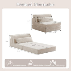 Compression Mahjong Sofa,Convertible Floor Sofa Bed,DIY Boneless Modular Sectional Sofa,No Assembly Required,Circle fleece fabric,Oversized Single Sofa with 1 Pillow,White