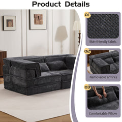 Compression Mahjong Sofa,Convertible Floor Sofa Bed,DIY Boneless Modular Sectional Sofa,No Assembly Required,Circle fleece fabric,Modern Oversized Loveseat,Dark Grey