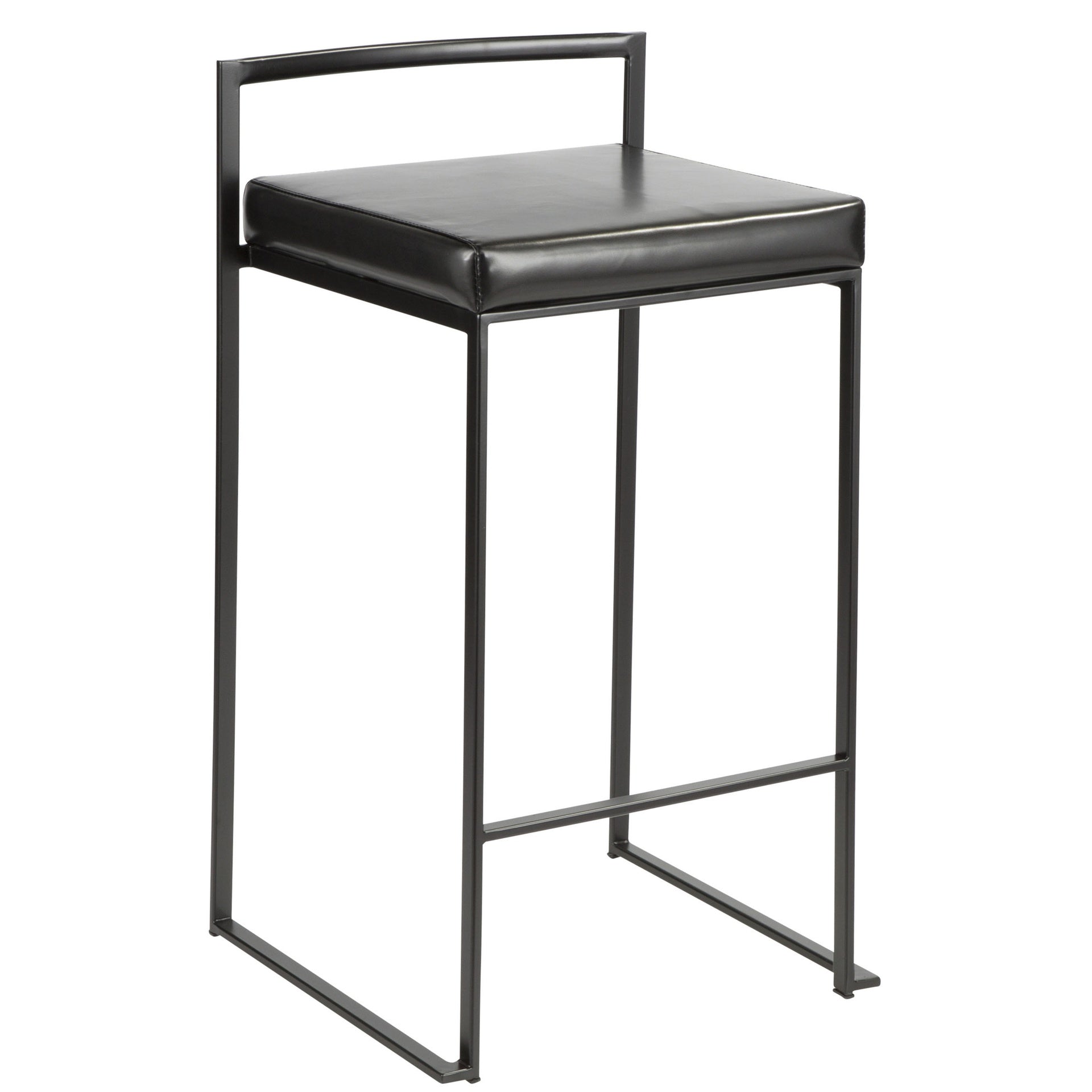 Fuji 26" Contemporary Stackable Counter Stool in Black Metal with Black Faux Leather Cushion by LumiSource - Set of 3