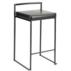 Fuji 26" Contemporary Stackable Counter Stool in Black Metal with Black Faux Leather Cushion by LumiSource - Set of 3